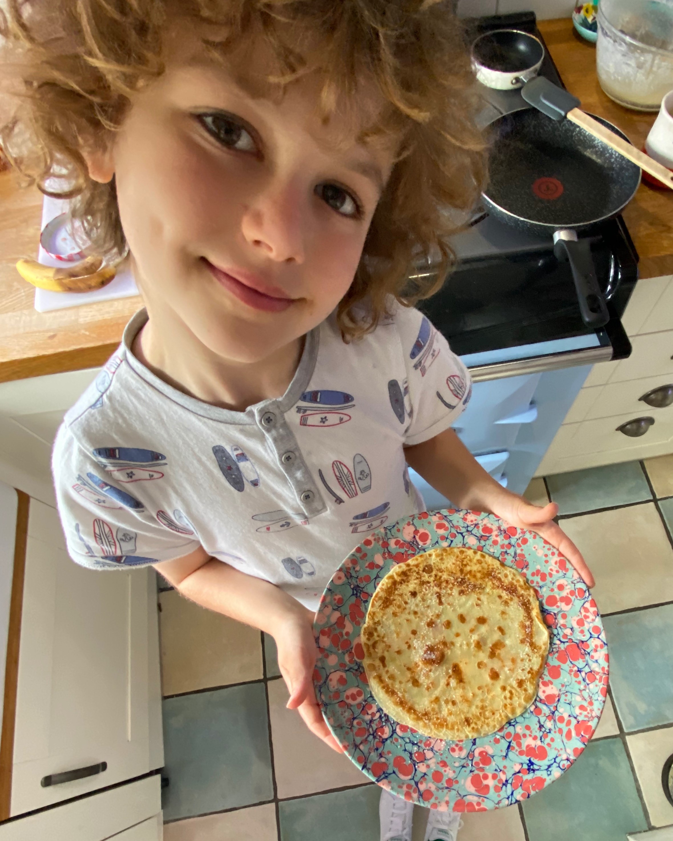 Barney Sims making pancakes using the AGA 60