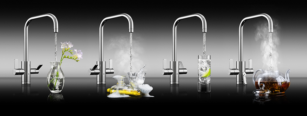The AGA tap provides warm, cold, filtered and filtered steaming hot water