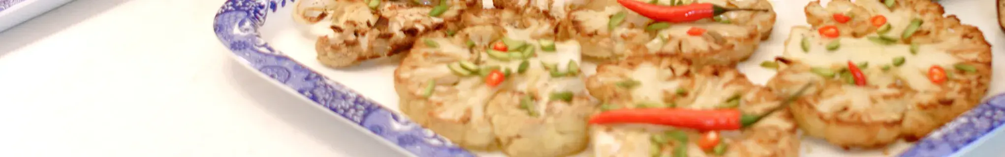 Roasted cauliflower on a baking tray 