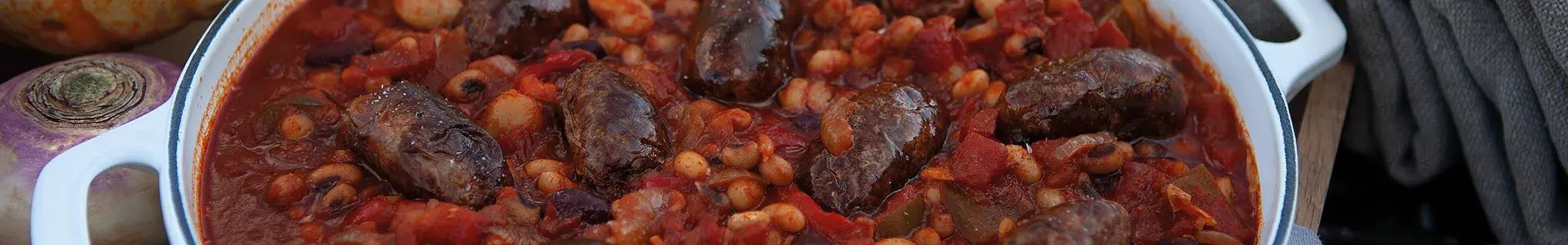 Sausage Cassoulet in the AGA cast-iron buffet pan 