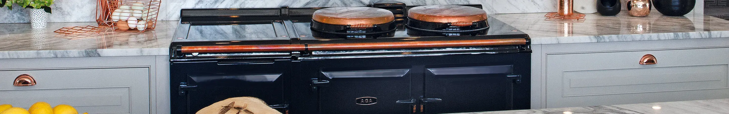 Blue and copper AGA x Taylor Howes range cooker
