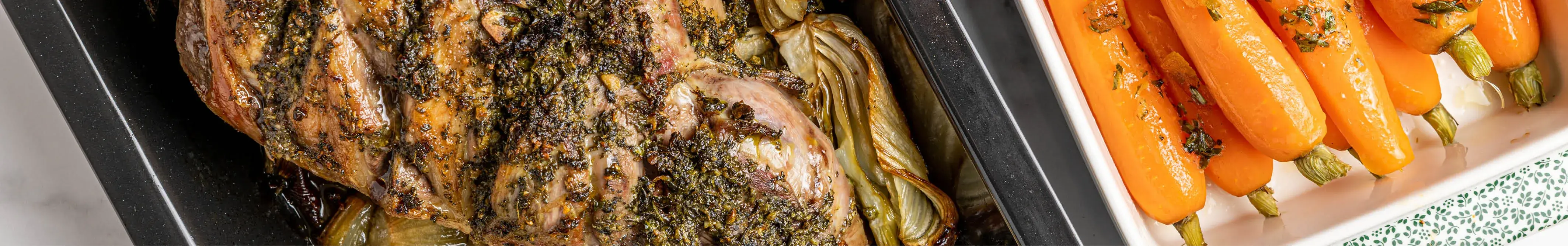 Lemon and Mint Leg of Lamb with Tarragon and Marmalade Carrots banner
