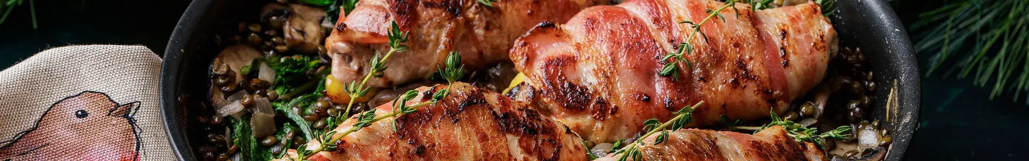 Stuﬀed Pheasant Breasts with Mushrooms and Puy Lentils 