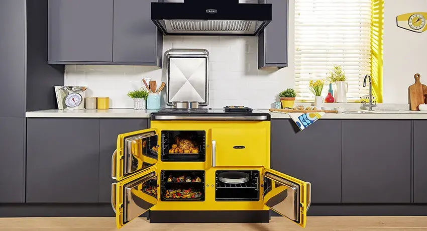 Rayburn Ranger in Sunshine with oven doors open