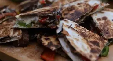 Vegetable Quesadillas cooking on the AGA Outdoor Grill 