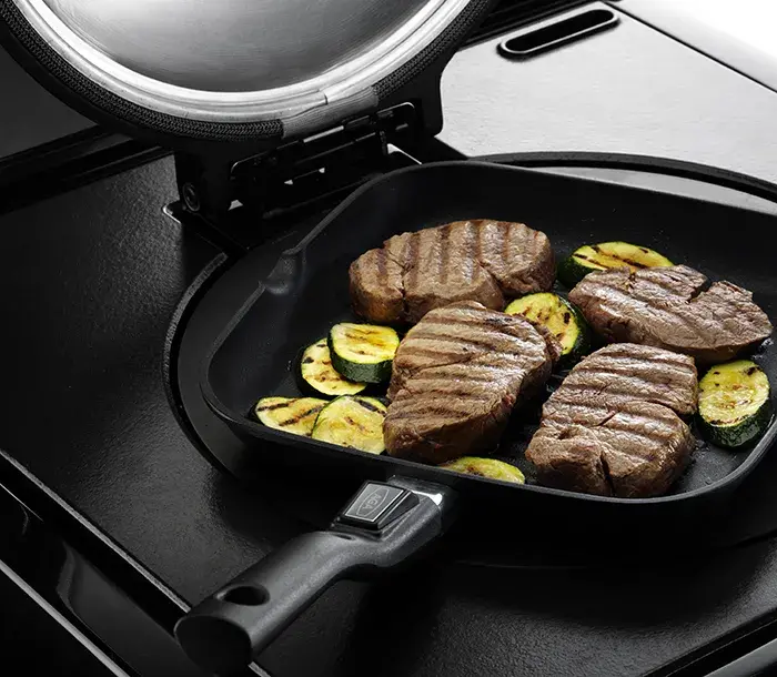 Griddling steak on the AGA hotplates