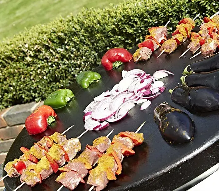 Chicken Kebabs cooking on the AGA Professional Series Outdoor Grill