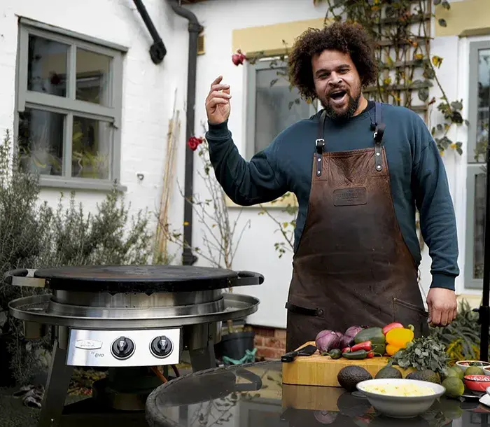 Adam Purnell with an AGA Outdoors Grill 