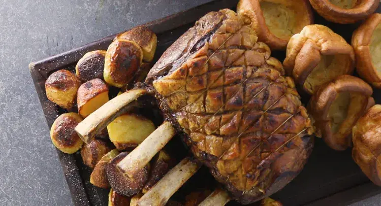 Roast Beef with Roast Potatoes and Yorkshire Puddings 