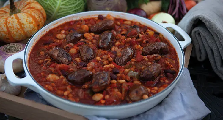 Sausage Cassoulet in the AGA cast-iron buffet pan 