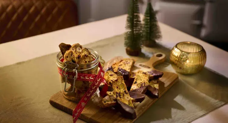 Chocolate Dipped Cranberry and Pistachio Biscotti 