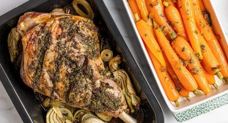 Lemon and Mint Leg of Lamb with Tarragon and Marmalade Carrots Image