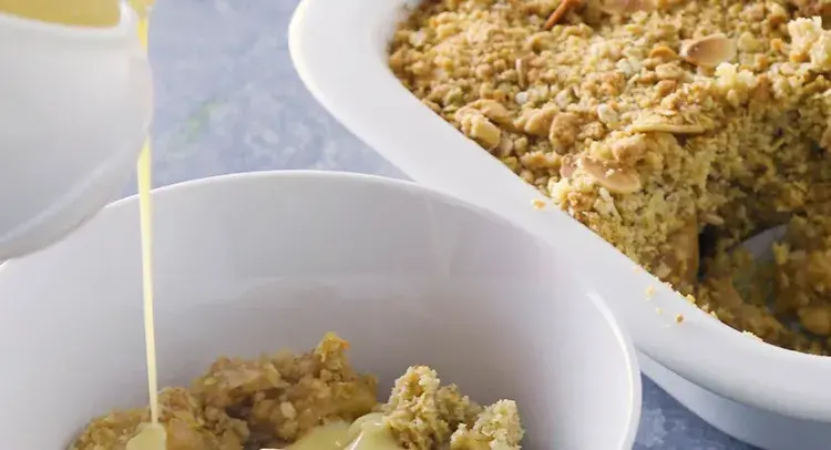 Apple, Oat and Almond crumble with custard